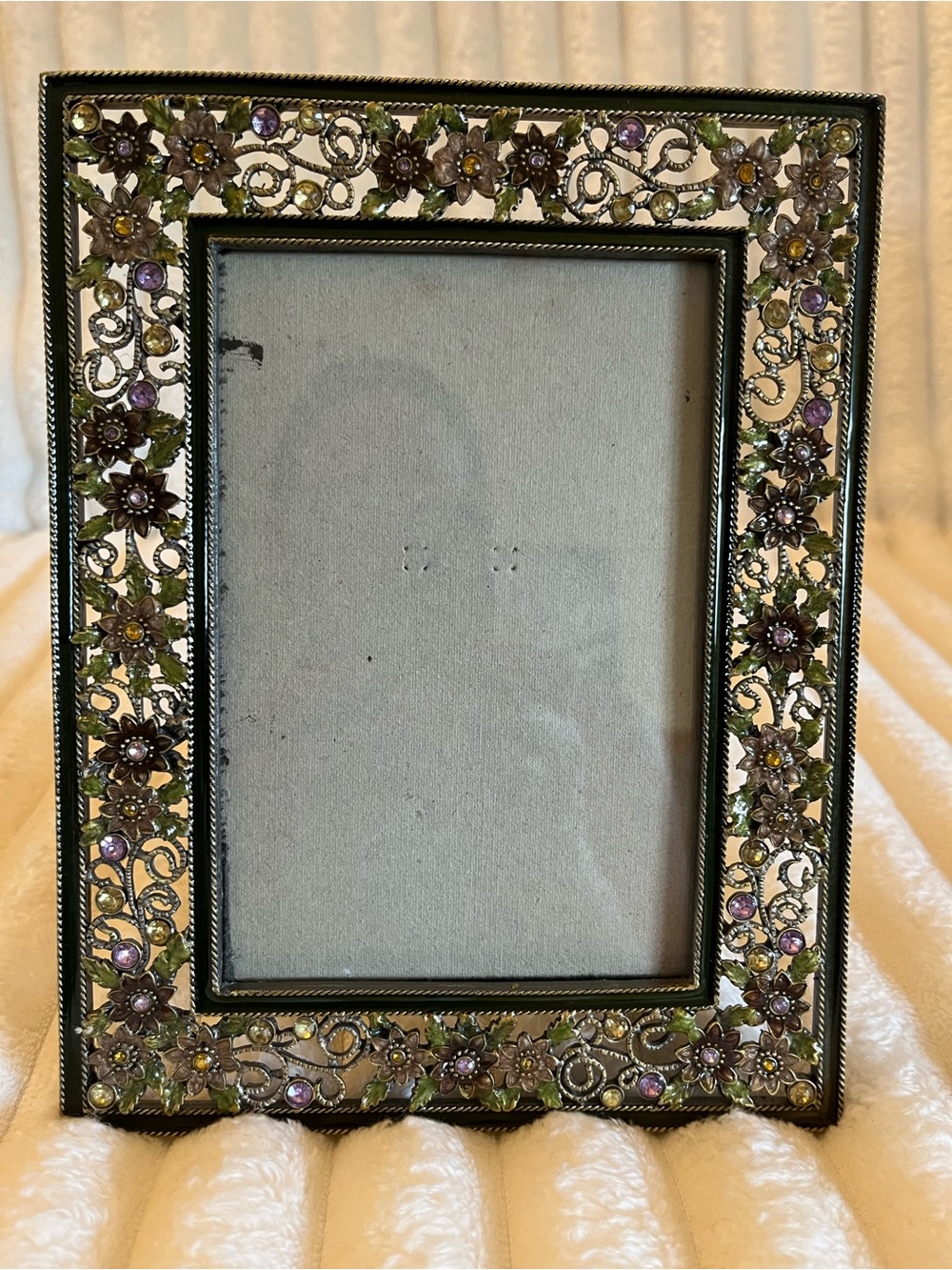 Ornate Floral Jeweled Picture Frame - Green and Purple